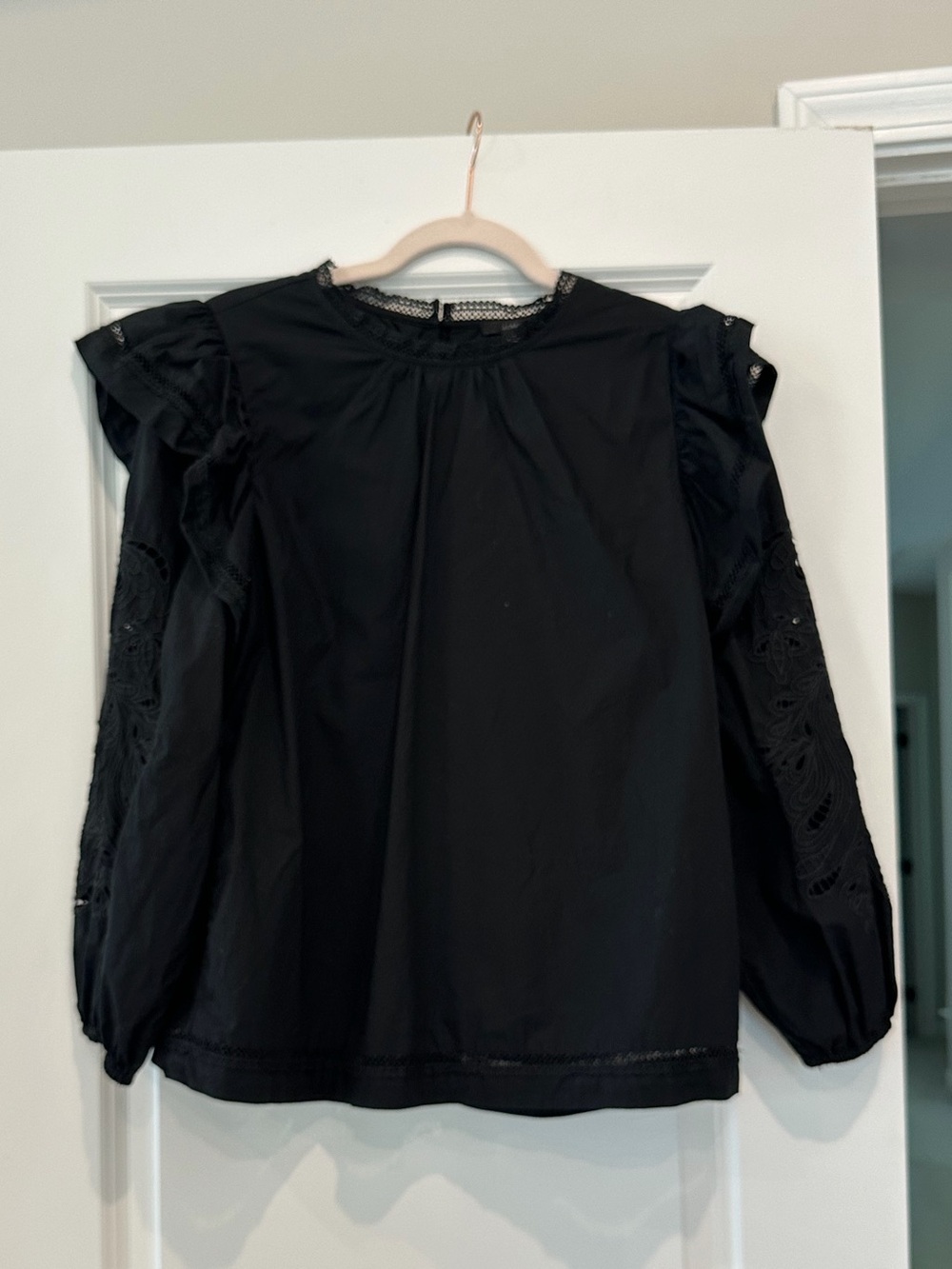J. Crew Black Long-Sleeve Lace Sleeve Blouse